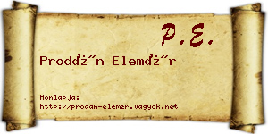 Prodán Elemér névjegykártya